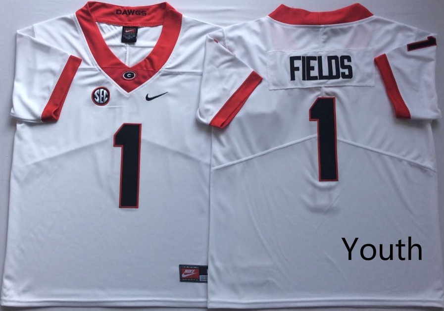 Youth Georgia Bulldogs #1 Fields White Nike NCAA Jerseys->ncaa teams->NCAA Jersey